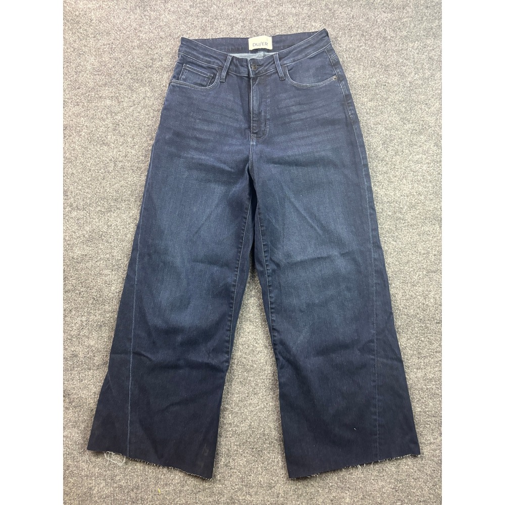 DU/ER Wide Leg Jeans Womens W27 Dark Wash Raw Hem Performance Denim